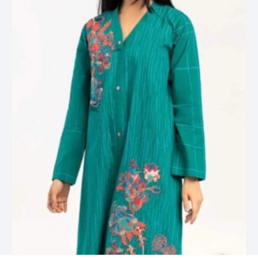 Green Asymmetrical Embellished Long Sleeve Dress